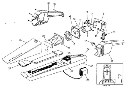 Unit Parts Diagram and Parts List for 9335TY1  Black and Decker Hand Vacuum